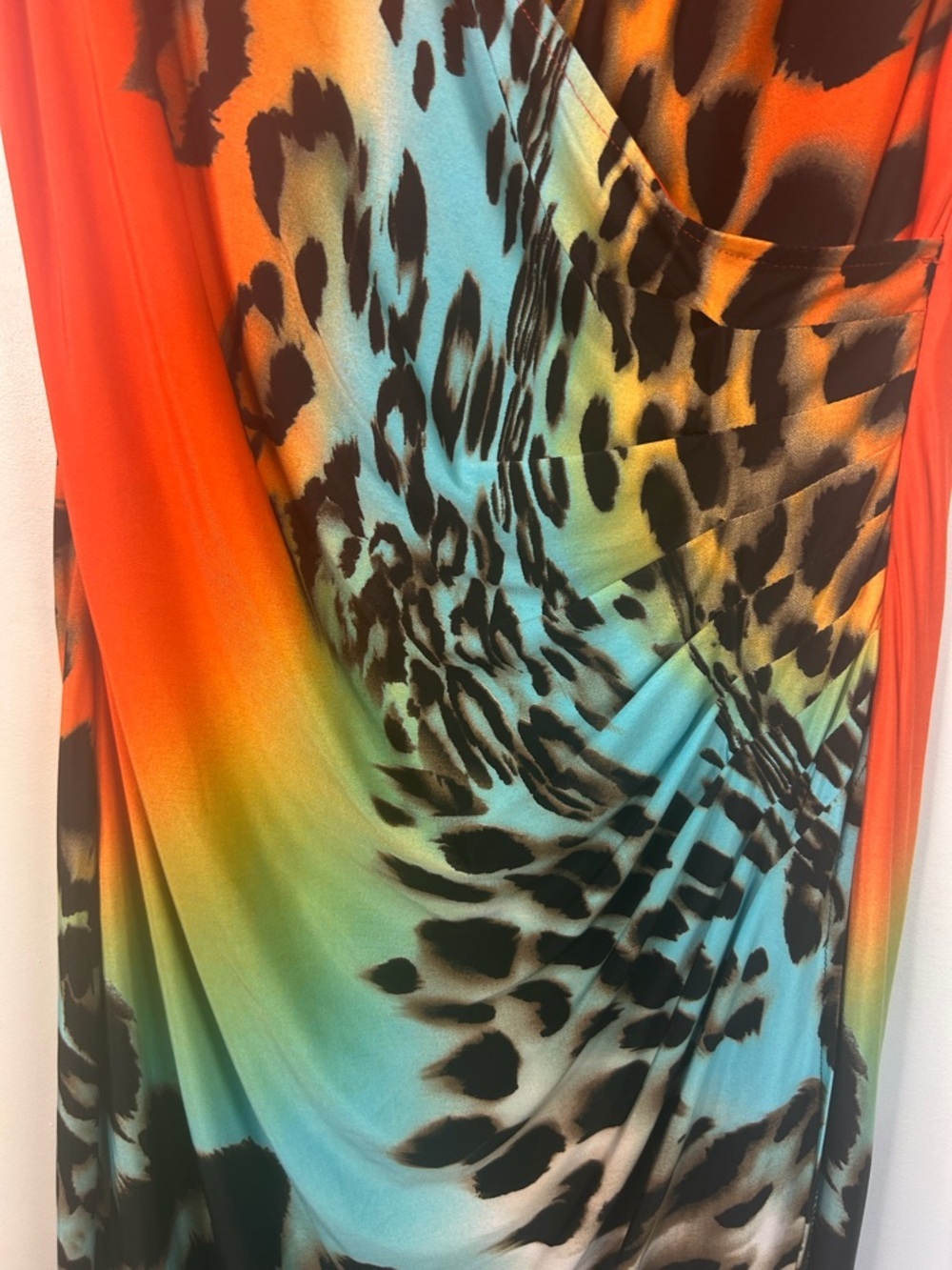 Frank Lyman Design Dress Size 10 Animal Print Ruched Faux Wrap Knee Length Midi - Picture 8 of 13